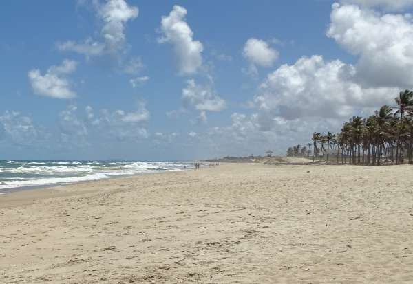 Praia com sol e mar aberto