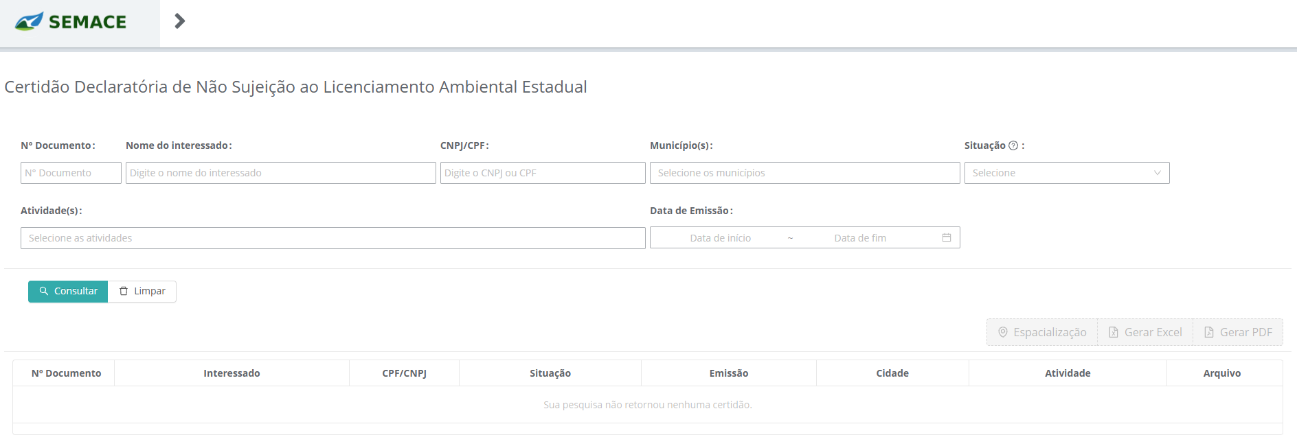 Semace amplia transparência e facilita acesso a certidões de não sujeição ao licenciamento